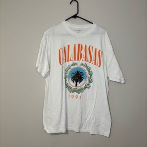 Fashion Nova White Tee with Orange and Green Graphic